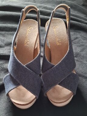 Splendid Women's Blue Cross-Strap Slingback Wedge Sandals